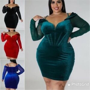 Velvet Corset Midi black Bodycon Dress 1X NWT